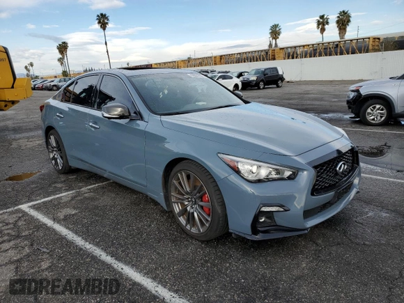 2021 Infiniti Q50 Red Sport 400 with VIN JN1FV7DP5MM850476, listed as a Copart auction lot 42604755 with 20,975 mi miles and Salvage Title. Bid and sale history available at DreamBid. Image 4.