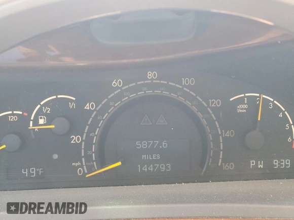 2002 Mercedes-Benz S-Class 4.3L with VIN WDBNG70JX2A233642, listed as a Copart auction lot 44129705 with 144,793 mi miles and Salvage Title. Bid and sale history available at carsss.com. Image 9.