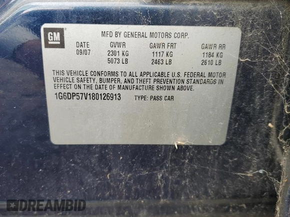 2008 Cadillac CTS AWD with VIN 1G6DP57V180126913, listed as a Copart auction lot 55455375 with 144,420 mi miles and Salvage Title. Bid and sale history available at DreamBid. Image 12.