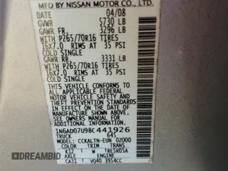 2008 Nissan Frontier SE z VIN 1N6AD07U98C441926, wystawiony jako Copart lot #84205144 z przebiegiem Nie podano mil oraz Szkoda całkowita • Salvage title. Historia ofert i sprzedaży dostępna na DreamBid. Obrazek 14.