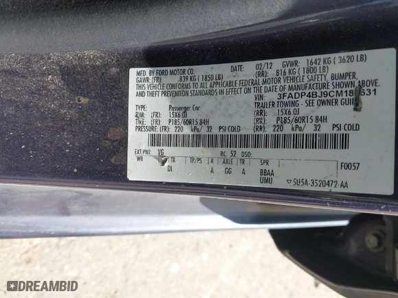 2012 Ford Fiesta SE with VIN 3FADP4BJ9CM180631, listed as a IAAI auction lot 41764566 with 103,554 mi miles. Bid and sale history available at carsss.com. Image 9.