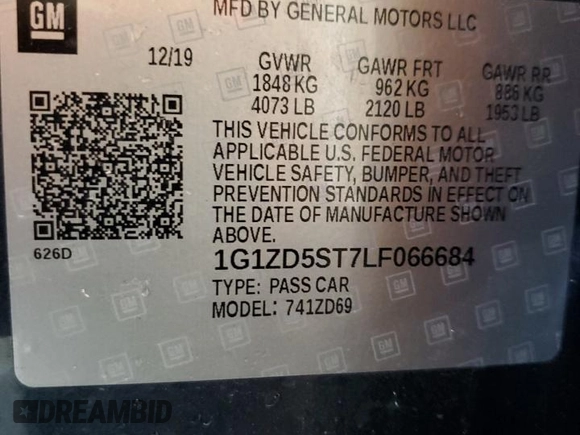 2020 Chevrolet Malibu LT with VIN 1G1ZD5ST7LF066684, listed as a Copart auction lot 55778575 with 159,922 mi miles and Clean Title. Bid and sale history available at DreamBid. Image 13.
