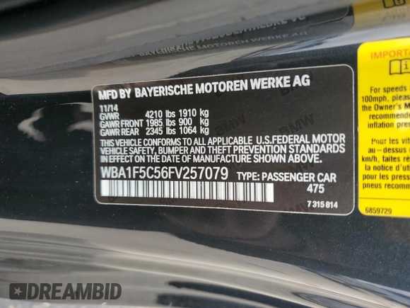 2015 BMW 2 Series 228i with VIN WBA1F5C56FV257079, listed as a Copart auction lot 43387125 with 155,027 mi miles and Salvage Title. Bid and sale history available at carsss.com. Image 12.