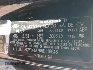 2017 Kia Forte LX with VIN 3KPFK4A76HE118046, listed as a IAAI auction lot 42004956 with 146,822 mi miles. Bid and sale history available at carsss.com. Image 9.
