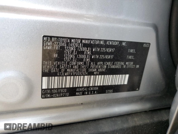 2023 Toyota RAV4 Hybrid LE with VIN 4T3LWRFV1PU092924, listed as a Copart auction lot 45998165 with 20,368 mi miles and Salvage Title. Bid and sale history available at carsss.com. Image 12.