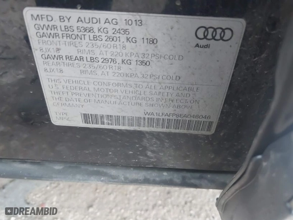 2014 Audi Q5 Premium Plus with VIN WA1LFAFP8EA046046, listed as a IAAI auction lot 41590009 with 128,452 mi miles. Bid and sale history available at carsss.com. Image 9.