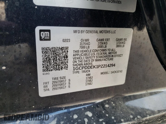 2023 Chevrolet Silverado 1500 LT with VIN 1GCPDDEK1PZ214294, listed as a Copart auction lot 87274204 with 24,061 mi miles and Salvage Title. Bid and sale history available at carsss.com. Image 12.