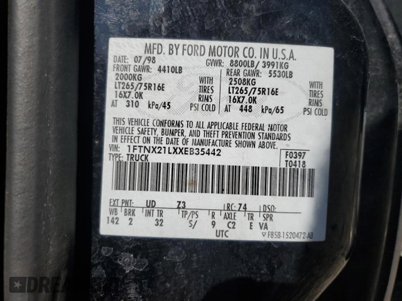 1999 Ford F-250 XL z VIN 1FTNX21LXXEB35442, wystawiony jako Copart lot #46939875 z przebiegiem 193 275 mil mil oraz Szkoda całkowita • Salvage title. Historia ofert i sprzedaży dostępna na DreamBid. Obrazek 12.