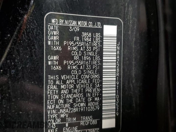 2009 Nissan Cube SL z VIN JN8AZ28R19T103579, wystawiony jako Copart lot #52356245 z przebiegiem 163 699 mil mil oraz Szkody całkowita. Historia ofert i sprzedaży dostępna na DreamBid. Obrazek 13.