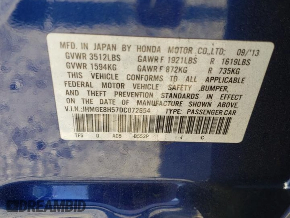 2013 Honda Fit Sport with VIN JHMGE8H57DC072654, listed as a Copart auction lot 48356135 with 82,557 mi miles and Salvage Title. Bid and sale history available at carsss.com. Image 12.