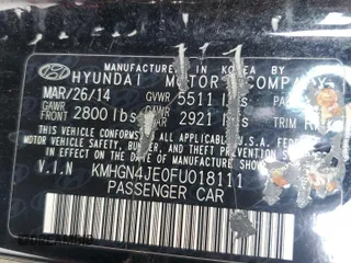 2015 Hyundai Genesis 3.8L with VIN KMHGN4JE0FU018111, listed as a Copart auction lot 53711075 with 184,509 mi miles and Clean Title. Bid and sale history available at carsss.com. Image 12.