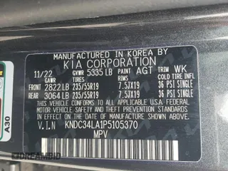 2023 Kia EV6 Wind with VIN KNDC34LA1P5105370, listed as a Copart auction lot 82355824 with 42,615 mi miles and Salvage Title. Bid and sale history available at carsss.com. Image 13.