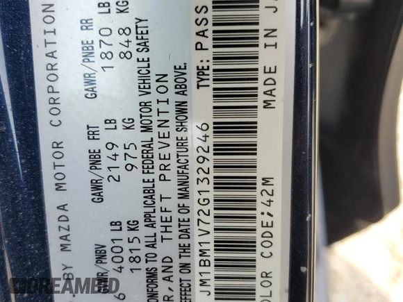 2016 Mazda 3 i Touring with VIN JM1BM1V72G1329246, listed as a Copart auction lot 51700715 with 31,801 mi miles and Salvage Title. Bid and sale history available at DreamBid. Image 15.