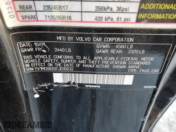 2007 Volvo C70 with VIN YV1MC68207J015632, listed as a Copart auction lot 88679475 with 205,517 mi miles and Salvage Title. Bid and sale history available at carsss.com. Image 14.
