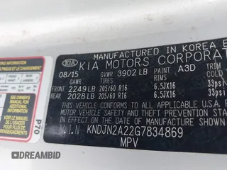 2016 Kia Soul with VIN KNDJN2A22G7834869, listed as a IAAI auction lot 41052392 with 100,551 mi miles. Bid and sale history available at carsss.com. Image 9.