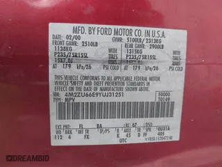 2000 Mercury Mountaineer Convenience with VIN 4M2ZU66E9YUJ31251, listed as a IAAI auction lot 41490035 with 310,778 mi miles. Bid and sale history available at carsss.com. Image 9.