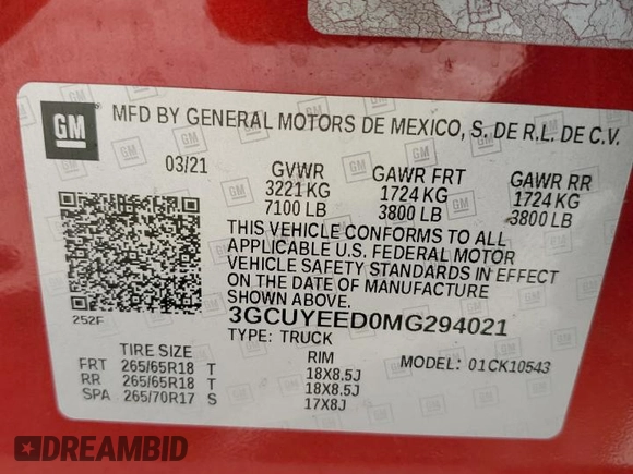 2021 Chevrolet Silverado 1500 RST with VIN 3GCUYEED0MG294021, listed as a Copart auction lot 53527185 with 80,871 mi miles and Salvage Title. Bid and sale history available at DreamBid. Image 12.