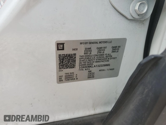 2018 GMC Acadia SLE with VIN 1GKKNKLA7JZ228881, listed as a Copart auction lot 51272705 with 100,367 mi miles and Salvage Title. Bid and sale history available at carsss.com. Image 13.