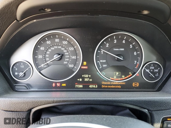 2015 BMW 3 Series 328i xDrive with VIN WBA3B5G50FNS15781, listed as a Copart auction lot 53875595 with 77,286 mi miles and Salvage Title. Bid and sale history available at carsss.com. Image 9.