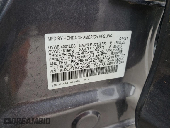 2021 Acura ILX with VIN 19UDE2F31MA003992, listed as a Copart auction lot 88638865 with 101,894 mi miles and Salvage title. Bid and sale history available at DreamBid. Image 15.