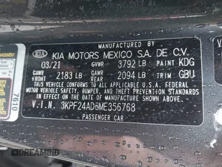 2021 Kia Forte LXS с VIN 3KPF24AD6ME356768, выставлен на аукционе IAAI как лот 42681277 с пробегом 48 360 миль миль и . История ставок и продаж доступна на DreamBid. Изображение 9.