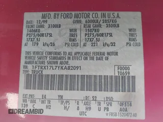 2000 Ford F-150 XL with VIN 1FTRX17L7YKAH2091, listed as a IAAI auction lot 41863588 with 1 mi miles. Bid and sale history available at carsss.com. Image 9.