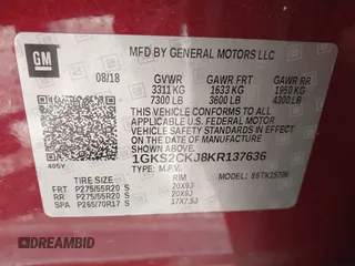 2019 GMC Yukon Denali with VIN 1GKS2CKJ8KR137636, listed as a IAAI auction lot 41264171 with 153,136 mi miles. Bid and sale history available at carsss.com. Image 9.