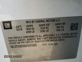 2016 Chevrolet Malibu LT with VIN 1G1ZF5SX8GF241933, listed as a Copart auction lot 48541135 with 90,099 mi miles and Salvage Title. Bid and sale history available at DreamBid. Image 12.
