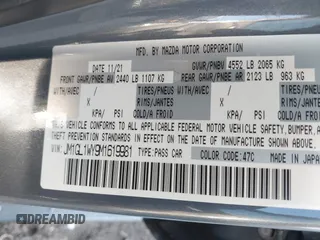 2021 Mazda 6 Carbon Edition with VIN JM1GL1WY9M1619981, listed as a IAAI auction lot 41751194 with 32,083 mi miles and . Bid and sale history available at DreamBid. Image 9.