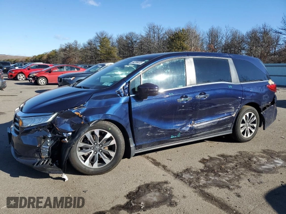 2023 Honda Odyssey EX-L with VIN 5FNRL6H65PB034599, listed as a Copart auction lot 44299035 with 22,817 mi miles and Salvage Title. Bid and sale history available at carsss.com. Image 1.