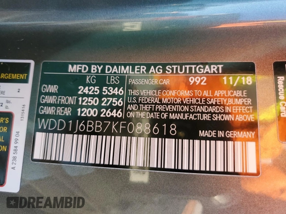 2019 Mercedes-Benz E-Class AMG E 53 with VIN WDD1J6BB7KF088618, listed as a Copart auction lot 81645394 with 39,364 mi miles and Salvage Title. Bid and sale history available at carsss.com. Image 14.