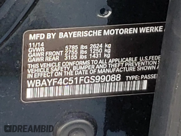 2015 BMW 7 Series 740Li xDrive with VIN WBAYF4C51FGS99088, listed as a Copart auction lot 47593145 with 133,825 mi miles and Salvage Title. Bid and sale history available at carsss.com. Image 13.