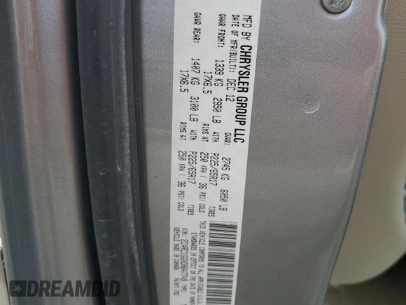 2013 Chrysler Town & Country Limited with VIN 2C4RC1GGXDR647749, listed as a Copart auction lot 43828335 with 107,298 mi miles and Salvage Title. Bid and sale history available at carsss.com. Image 15.