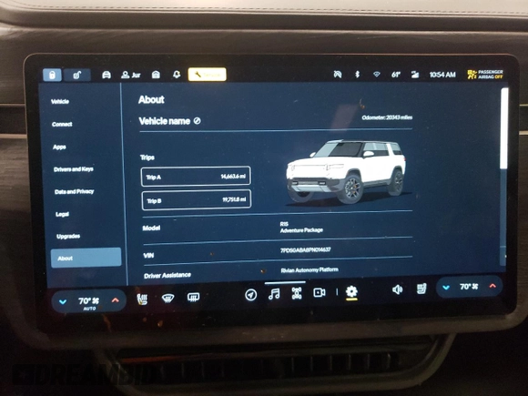 2023 Rivian R1S Adventure with VIN 7PDSGABA8PN014637, listed as a Copart auction lot 46277855 with 20,343 mi miles and Salvage Title. Bid and sale history available at DreamBid. Image 9.