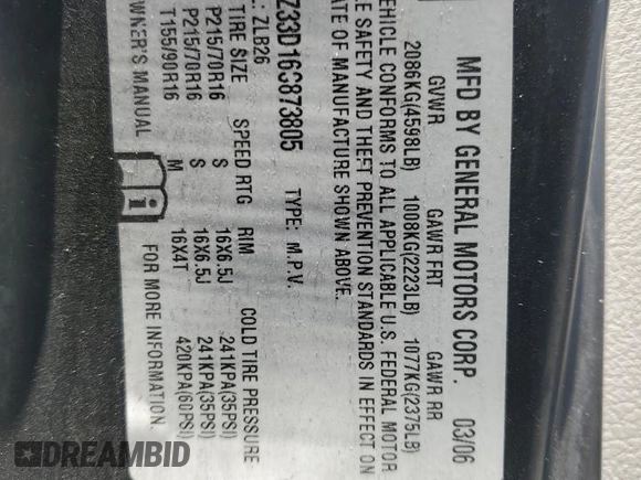 2006 Saturn VUE with VIN 5GZCZ33D16S873805, listed as a Copart auction lot 53464355 with 162,881 mi miles and Salvage Title. Bid and sale history available at DreamBid. Image 13.