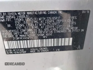 2014 Toyota RAV4 XLE with VIN 2T3RFREV4EW174333, listed as a IAAI auction lot 41890491 with 116,648 mi miles. Bid and sale history available at carsss.com. Image 9.