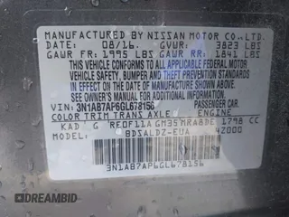 2016 Nissan Sentra SR with VIN 3N1AB7AP6GL678156, listed as a IAAI auction lot 41911145 with 139,721 mi miles and . Bid and sale history available at DreamBid. Image 9.