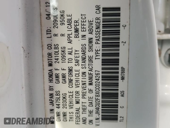 2012 Acura TSX Special Edition with VIN JH4CU2F8XCC024267, listed as a Copart auction lot 49856505 with 145,870 mi miles and Salvage Title. Bid and sale history available at carsss.com. Image 12.