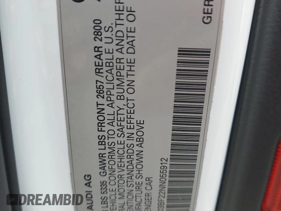 2022 Audi A6 Premium z VIN WAUD3BF22NN055912, wystawiony jako Copart lot #39701044 z przebiegiem 22 421 mil mil oraz . Historia ofert i sprzedaży dostępna na DreamBid. Obrazek 13.
