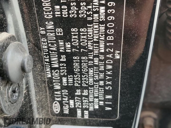 2011 Kia Sorento SX with VIN 5XYKWDA21BG093963, listed as a Copart auction lot 51426825 with 186,749 mi miles and Salvage Title. Bid and sale history available at carsss.com. Image 14.