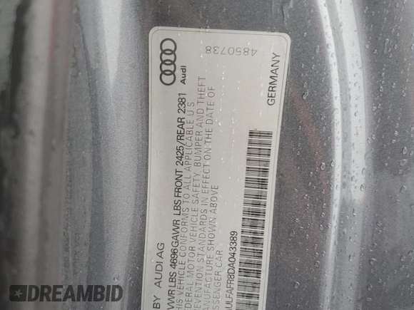 2013 Audi A5 Premium Plus z VIN WAULFAFR8DA043389, wystawiony jako Copart lot #58478475 z przebiegiem 181 434 mil mil oraz Czysty tytuł • Clean title. Historia ofert i sprzedaży dostępna na DreamBid. Obrazek 13.