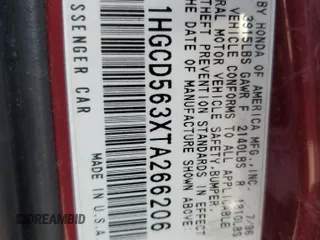 1996 Honda Accord LX with VIN 1HGCD563XTA266206, listed as a Copart auction lot 48601005 with 302,329 mi miles and Salvage Title. Bid and sale history available at DreamBid. Image 12.