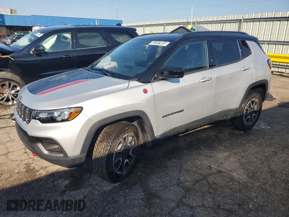 2025 Jeep Compass Trailhawk with VIN 3C4NJDDN0ST564544, listed as a Copart auction lot 63287955 with 7,390 mi miles and Clean title. Bid and sale history available at DreamBid. Image 1.