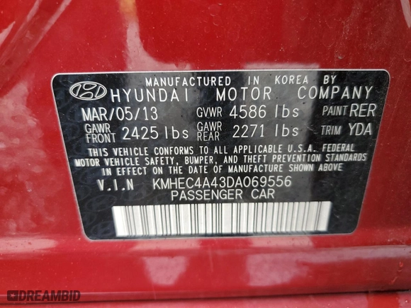 2013 Hyundai Sonata Hybrid with VIN KMHEC4A43DA069556, listed as a Copart auction lot 44653765 with 103,246 mi miles and Salvage Title. Bid and sale history available at carsss.com. Image 12.