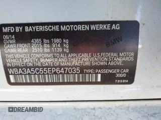 2014 BMW 3 Series 328i with VIN WBA3A5C55EP647035, listed as a IAAI auction lot 41480711 with 105,792 mi miles. Bid and sale history available at carsss.com. Image 9.