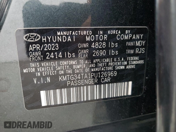 2023 Genesis G70 2.0T with VIN KMTG34TA1PU126969, listed as a Copart auction lot 65612834 with 37,359 mi miles and Salvage Title. Bid and sale history available at DreamBid. Image 12.