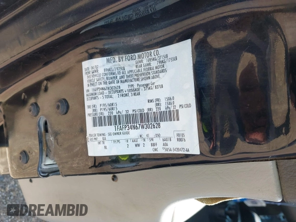 2007 Ford Focus S с VIN 1FAFP34N67W302628, выставлен на аукционе IAAI как лот 42517438 с пробегом 163 343 миль миль и . История ставок и продаж доступна на DreamBid. Изображение 9.