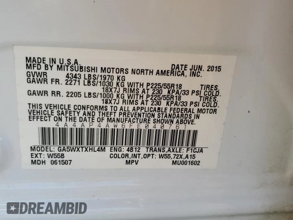 2015 Mitsubishi Outlander Sport 2.4 GT with VIN 4A4AP4AW6FE040761, listed as a Copart auction lot 78376734 with 139,441 mi miles and Clean Title. Bid and sale history available at carsss.com. Image 13.