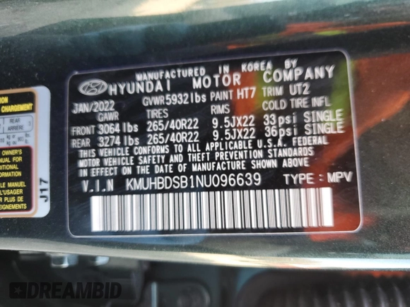 2022 Genesis GV80 with VIN KMUHBDSB1NU096639, listed as a Copart auction lot 47639035 with 25,105 mi miles and Salvage title. Bid and sale history available at DreamBid. Image 13.