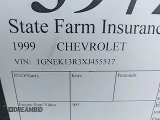 1999 Chevrolet Tahoe Z71 z VIN 1GNEK13R3XJ455517, wystawiony jako IAAI lot #39726972 z przebiegiem Nie podano mil oraz . Historia ofert i sprzedaży dostępna na DreamBid. Obrazek 9.